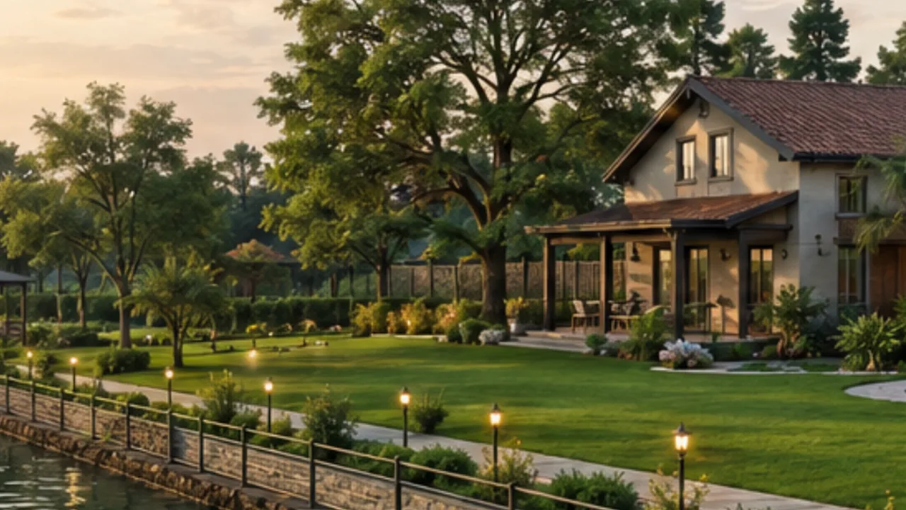 Illustrative waterfront farmhouse landscape concept